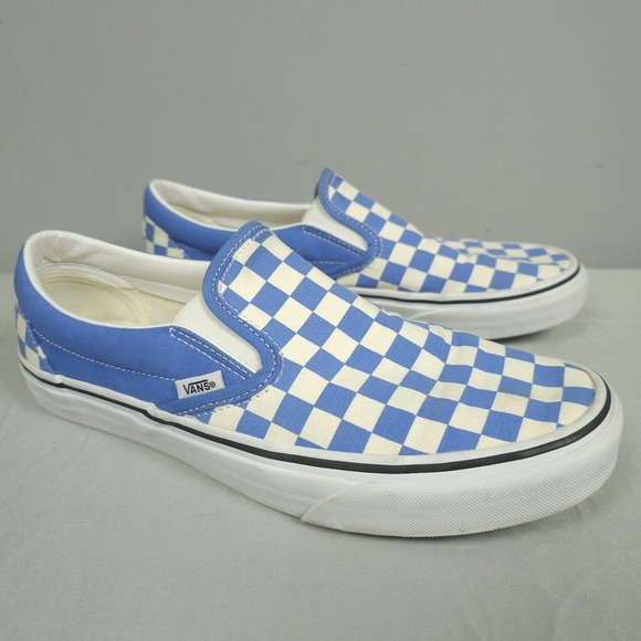 Vans Classic Slip On Checkerboard Shoes Men Size 10 Blue White Check Sneaker - Picture 1 of 16